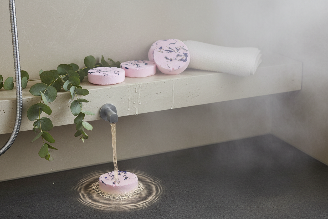 Aromatherapy Shower Steamers in Luxurious Shower Setting